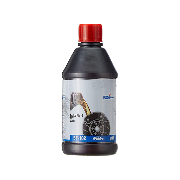 Uno Minda BF-102 Brake Fluid DOT3 250ML for all bikes, Cars, 3 Wheelers and commercial vehicles 